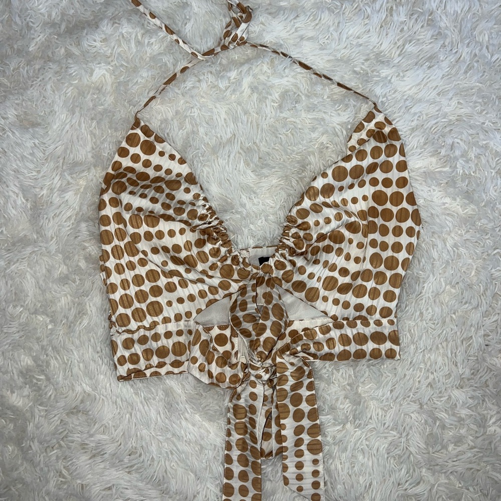 Forever 21 Brown and Cream Polka Dot Crop Top